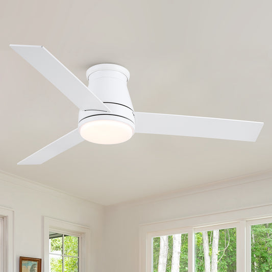 48-Inch Low-Profile Ceiling Fan with Light, Remote, DC Motor, Dimmable LED, 3-Color Temp, Matte White