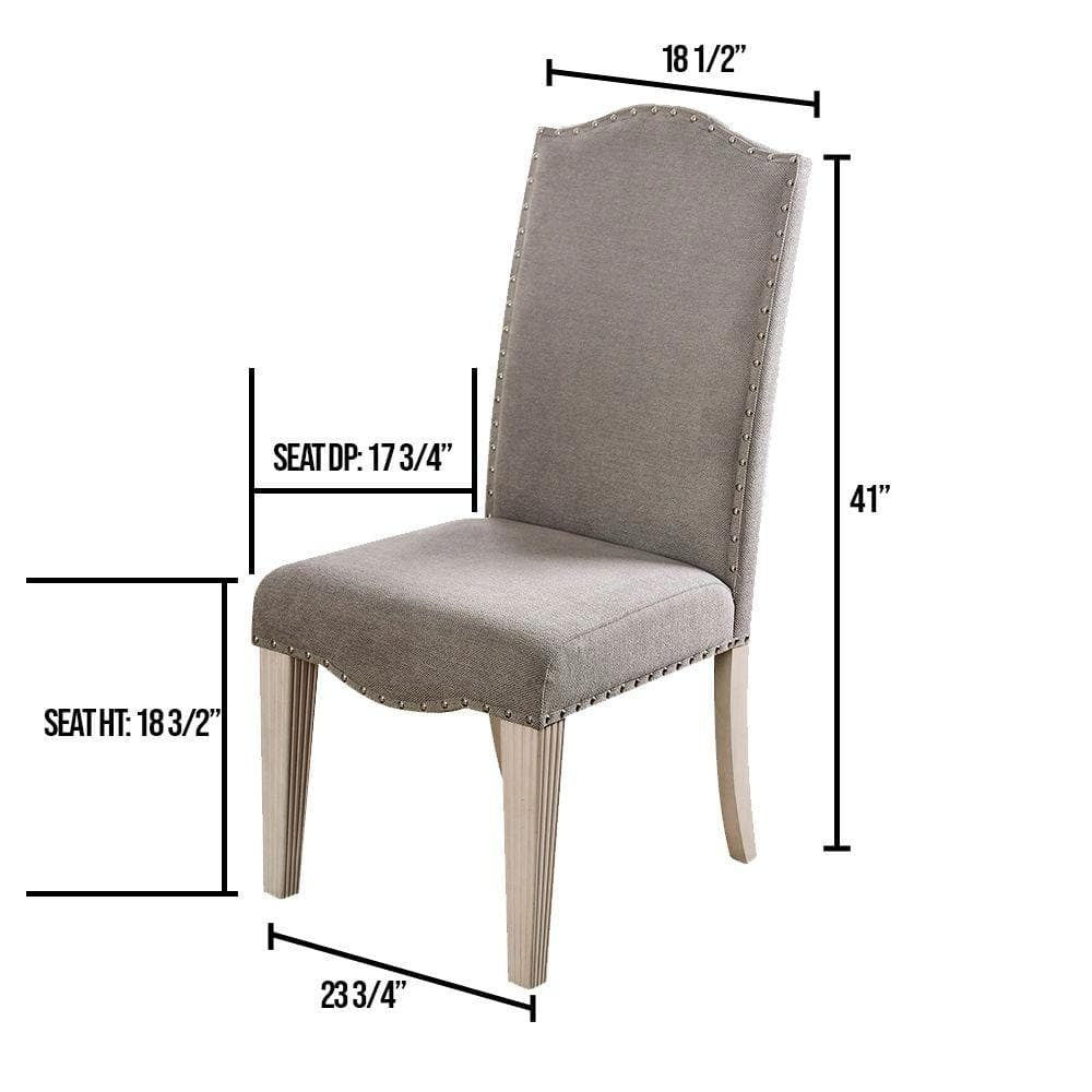 Set of 2 Parson Dining Chairs with Camel Back, Nailhead Trim, Solid Wood Frame, Upholstered Fabric, Gray