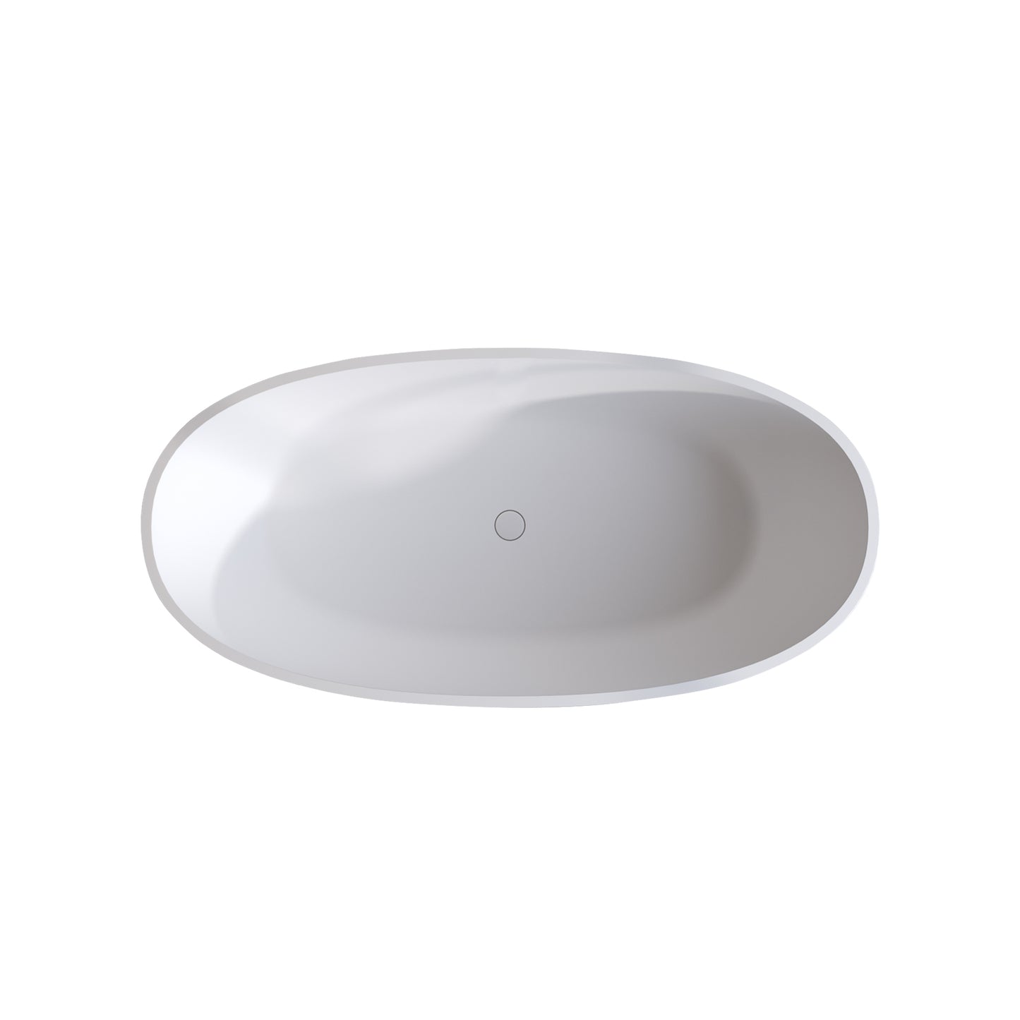 59'' Oval Matte White Solid Surface Freestanding Soaking Tub with Center Drain and Pop-up Drain System