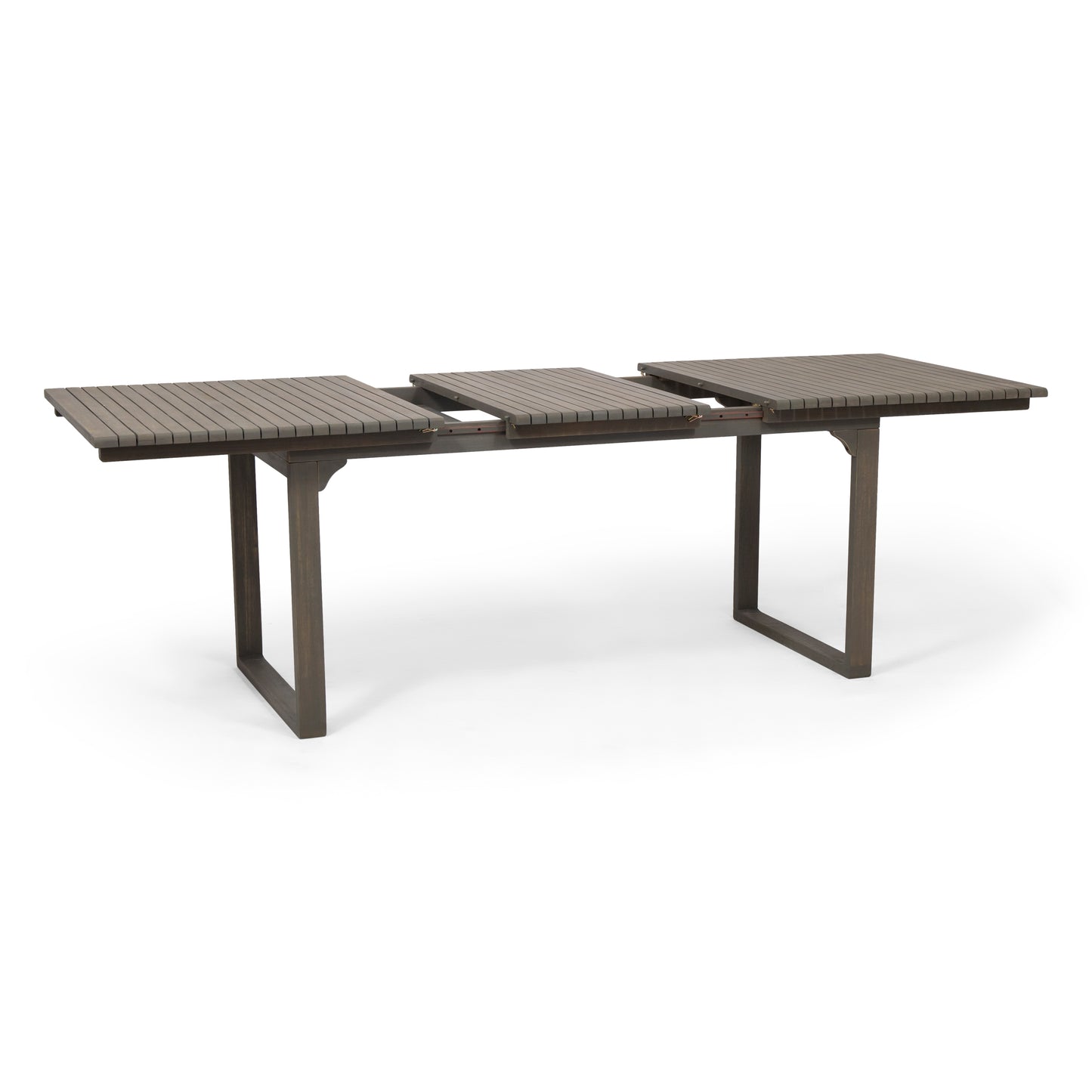 Outdoor Expandable Acacia Wood Dining Table With U-Shaped Leg, 82-Inch Length, 34-Inch Width, Seats 6-8 Grey