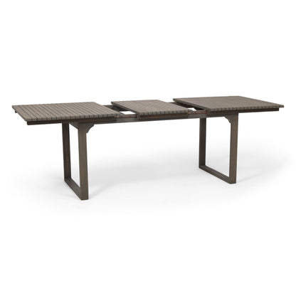 Outdoor Expandable Acacia Wood Dining Table With U-Shaped Leg, 82-Inch Length, 34-Inch Width, Seats 6-8 Grey
