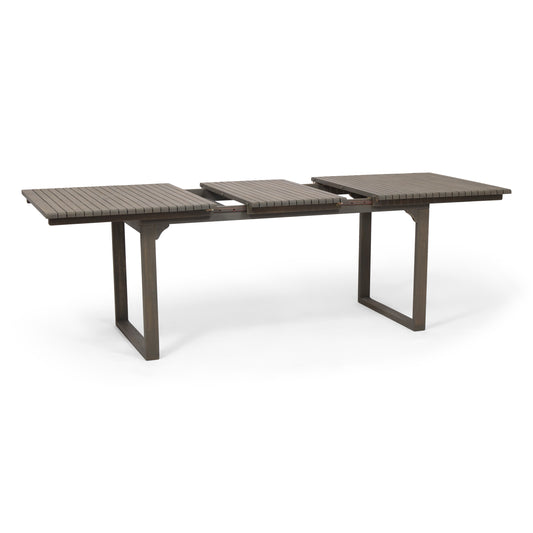 Outdoor Expandable Acacia Wood Dining Table With U-Shaped Leg, 82-Inch Length, 34-Inch Width, Seats 6-8 Grey