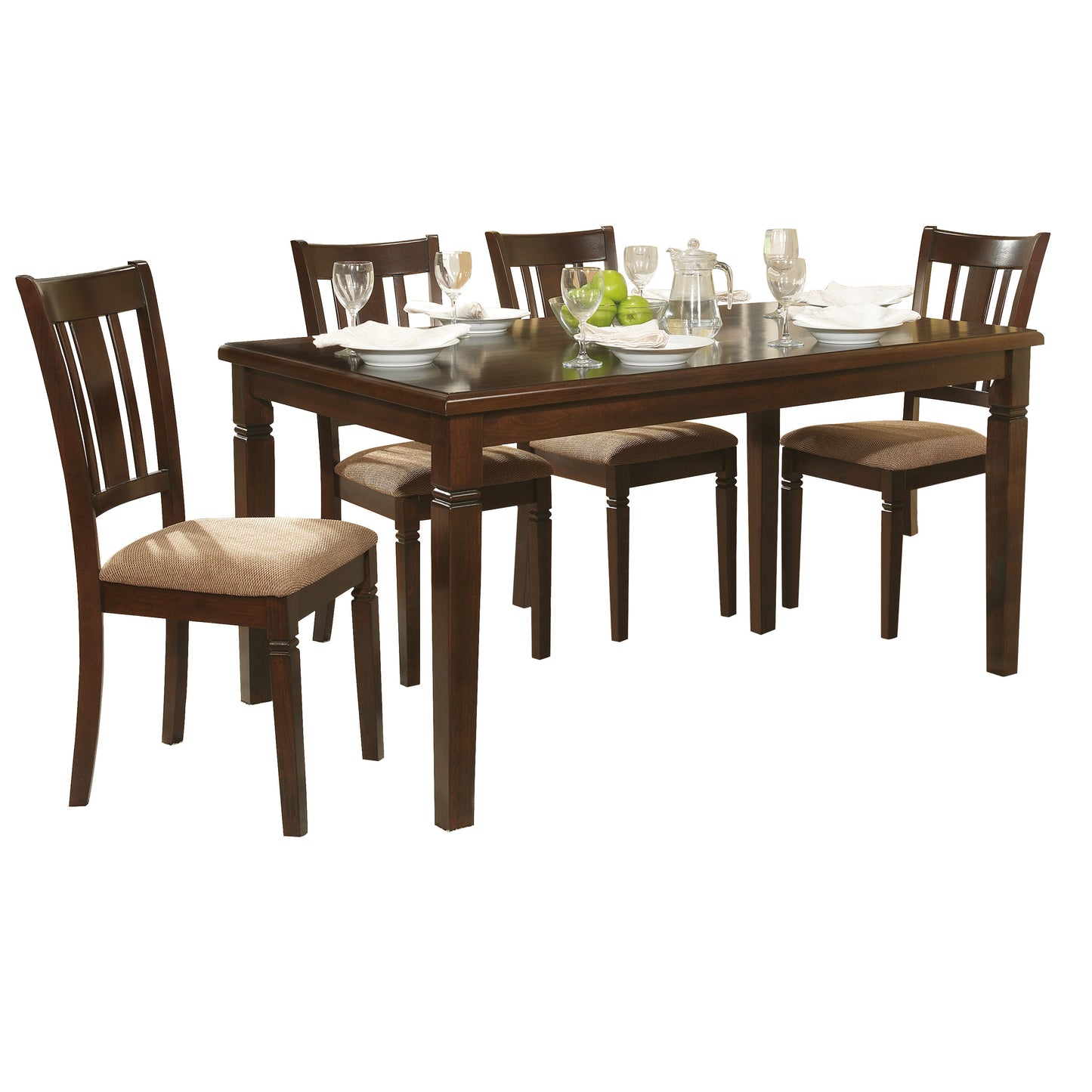Set of 2 Transitional-Style Dining Chairs with Wood Frame and Fabric Upholstery for Kitchen, Espresso