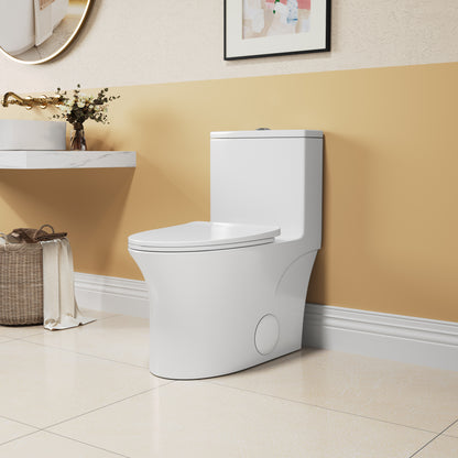 Comfort Height Elongated One-Piece Toilet with Dual-Flush System, CUPC & WaterSense Certified, White Ceramic, Soft Close Seat T039WT