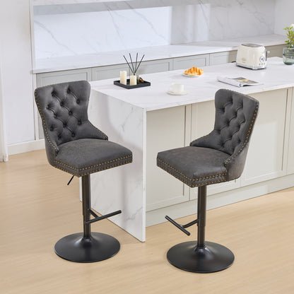 Tufted Back Swivel Bar Stools, PU Upholstery, Set of 2, Counter Height, for Home Bar, Aged Finish
