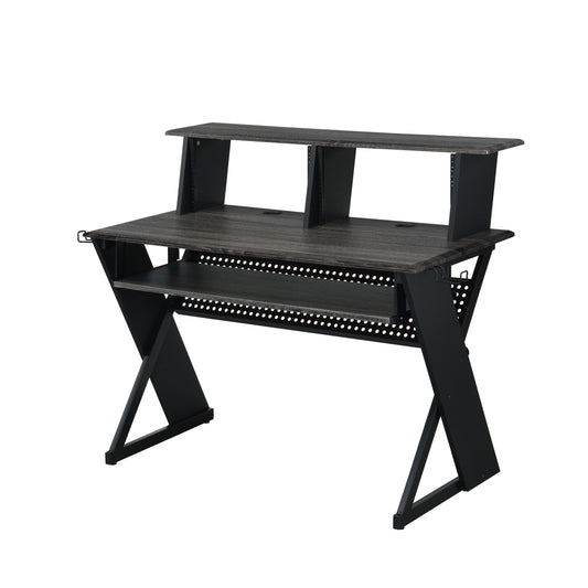 Sleek Black Music Creation Desk with Storage Solutions