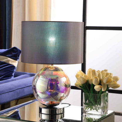 18.75-Inch Table Lamp with Iridescent Glass Orb, 60W E26, Inline Switch, UL Listed, Chrome Silver