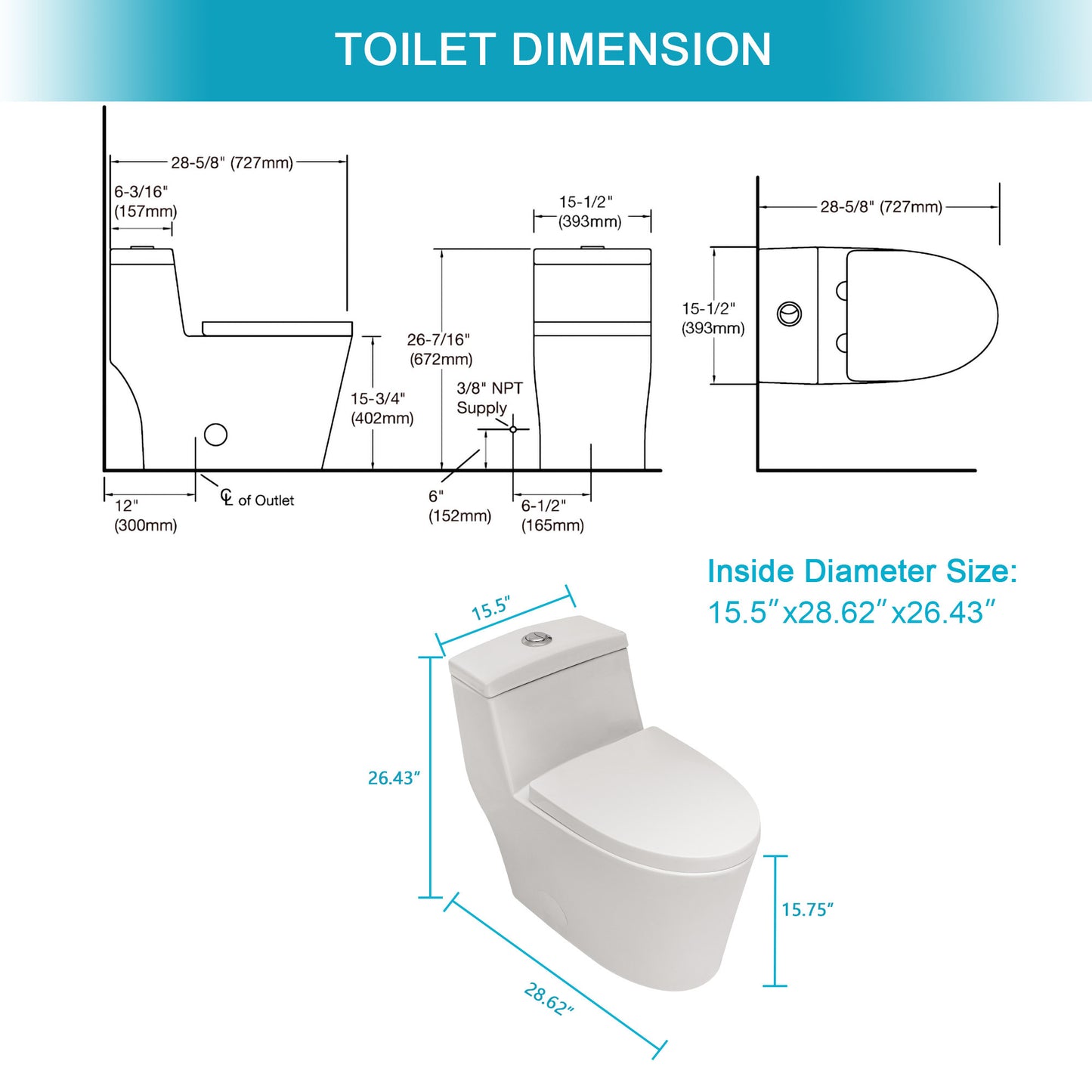 Modern Ceramic Elongated One-Piece Toilet with Soft-Close Seat and Dual Flush Function