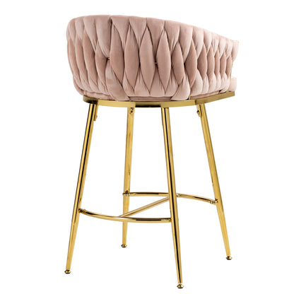 26 Inch Bar Stools Set Of 2 Pink Velvet Golden Base Premium