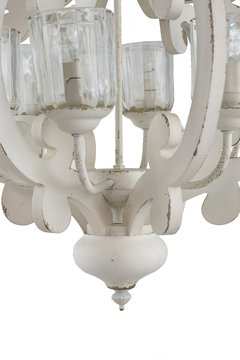 Farmhouse 6-Light Wood Chandelier Pendant with Adjustable Chain for Dining Room and Entryway Cream Finish