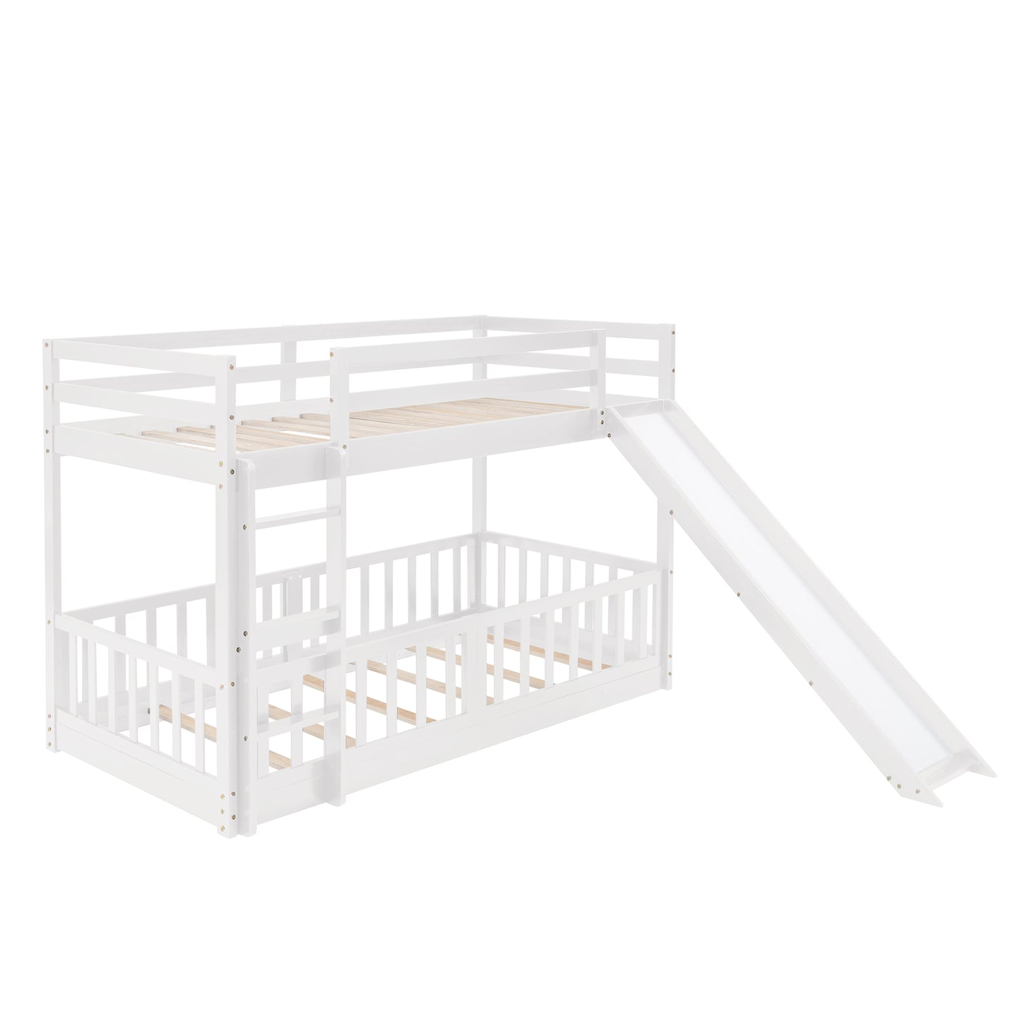 Stylish Twin Over Twin Bunk Bed with Fun Slide and Versatile Ladder in White