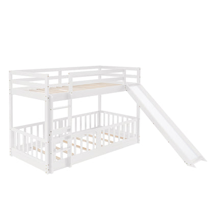 Stylish Twin Over Twin Bunk Bed with Fun Slide and Versatile Ladder in White