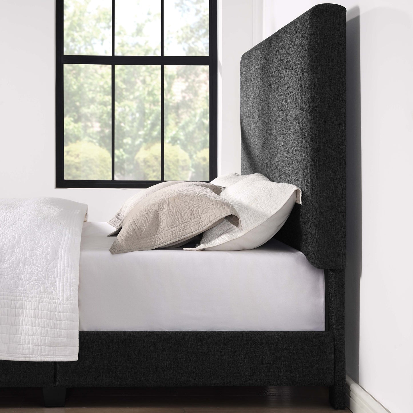 King Size Charcoal Grey Upholstered Platform Bed by Bridgevine Home
