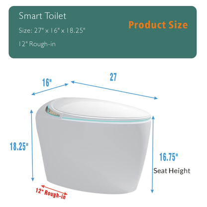 Advanced Intelligent One-Piece Smart Toilet with Integrated Bidet, Automatic Open/Close Seat, Foot Sensor Activation, LED Control Panel, Night Light, Warm Water Cleaning, and Air Drying – Modern White Design for Luxury Bathrooms