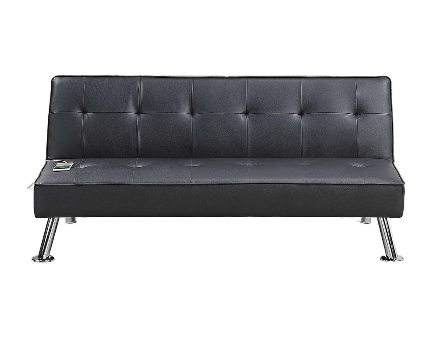 Adjustable USB Sofa with Tufted Faux Leather, Metal Legs, 66 x 32 x 30 in, 1pc Living Room Black