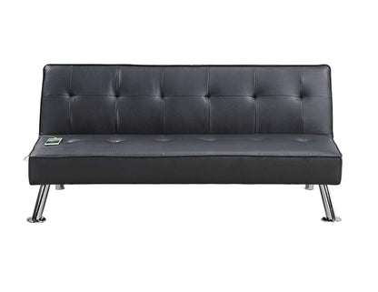 Adjustable USB Sofa with Tufted Faux Leather, Metal Legs, 66 x 32 x 30 in, 1pc Living Room Black