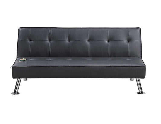 Adjustable USB Sofa with Tufted Faux Leather, Metal Legs, 66 x 32 x 30 in, 1pc Living Room Black