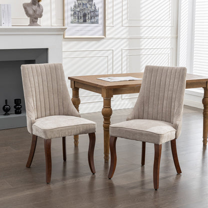 Rayon Cloth Flocking Linen Dining Chairs Channel Kitchen Dinner Chair Comfy Fabric Upholstered Accent Chair for Dining Room with Curved Solid Wood Legs,Set of 2 (Beige), SW1847BG