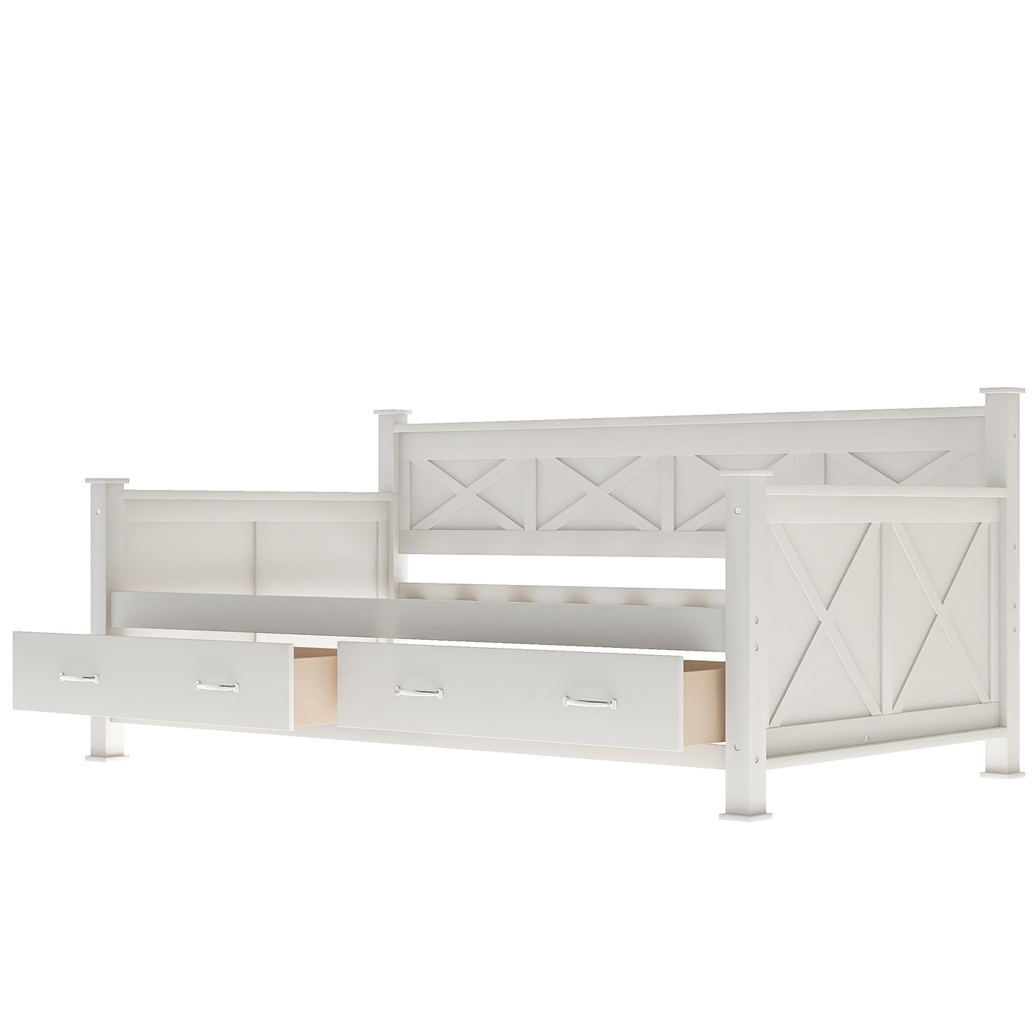 Cream White Twin Size Wooden Daybed with Rustic and Modern Touches