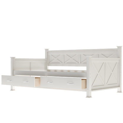Cream White Twin Size Wooden Daybed with Rustic and Modern Touches