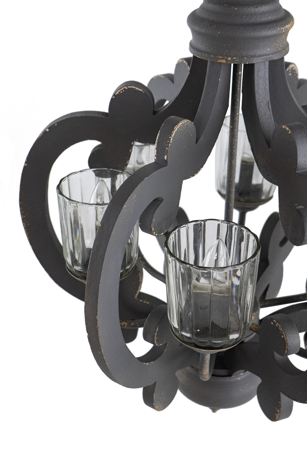 Farmhouse 6-Light Wood Chandelier Pendant with Adjustable Chain - Dining Room, Living Room, 60W E12 Gray