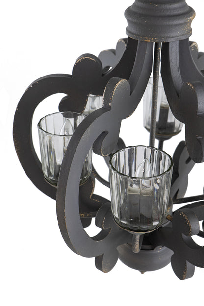 Farmhouse 6-Light Wood Chandelier Pendant with Adjustable Chain - Dining Room, Living Room, 60W E12 Gray