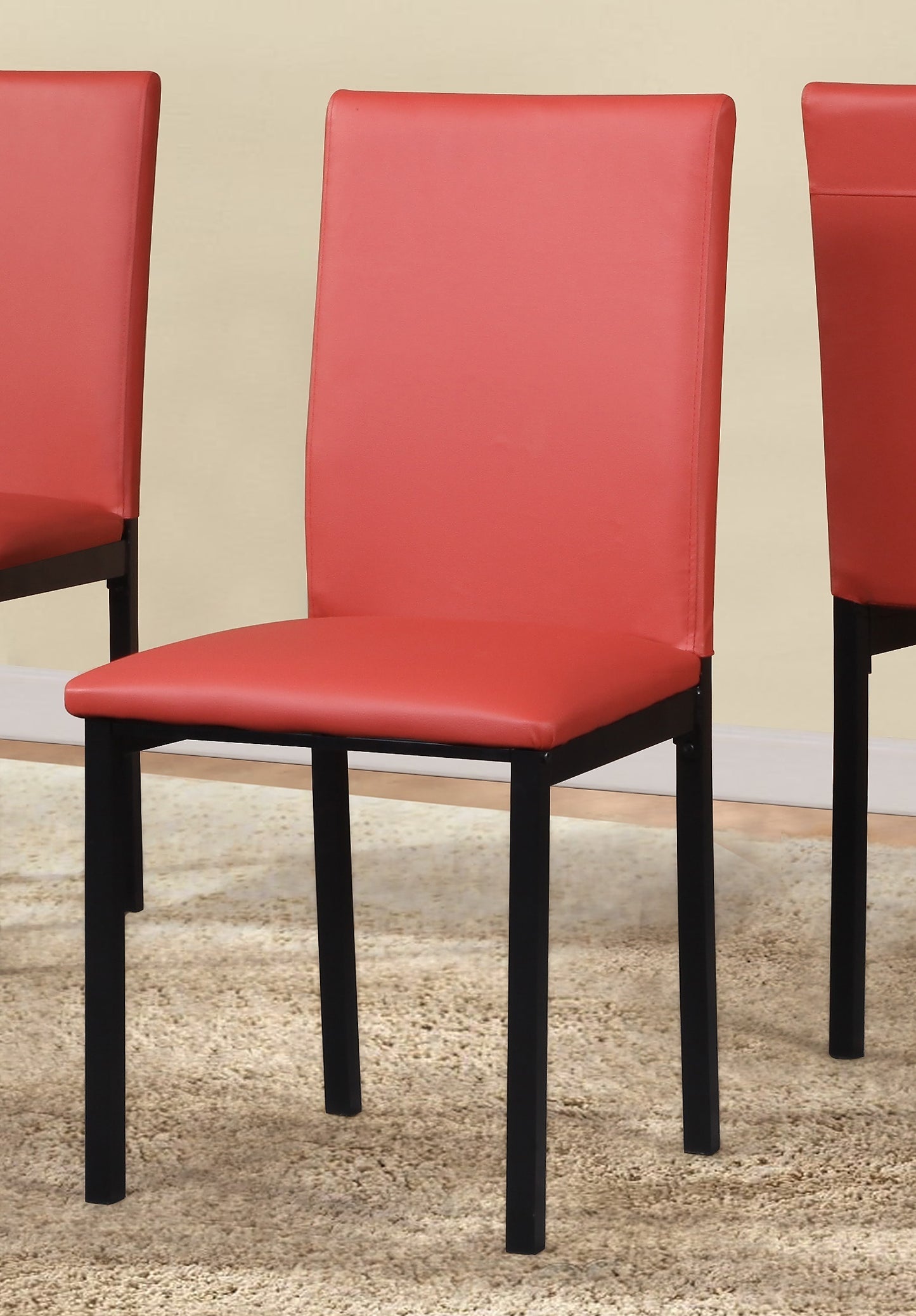Set of 4 Faux Leather Dining Chairs with Metal Frame, Minimalist Modern Seating for Dining Areas, Red
