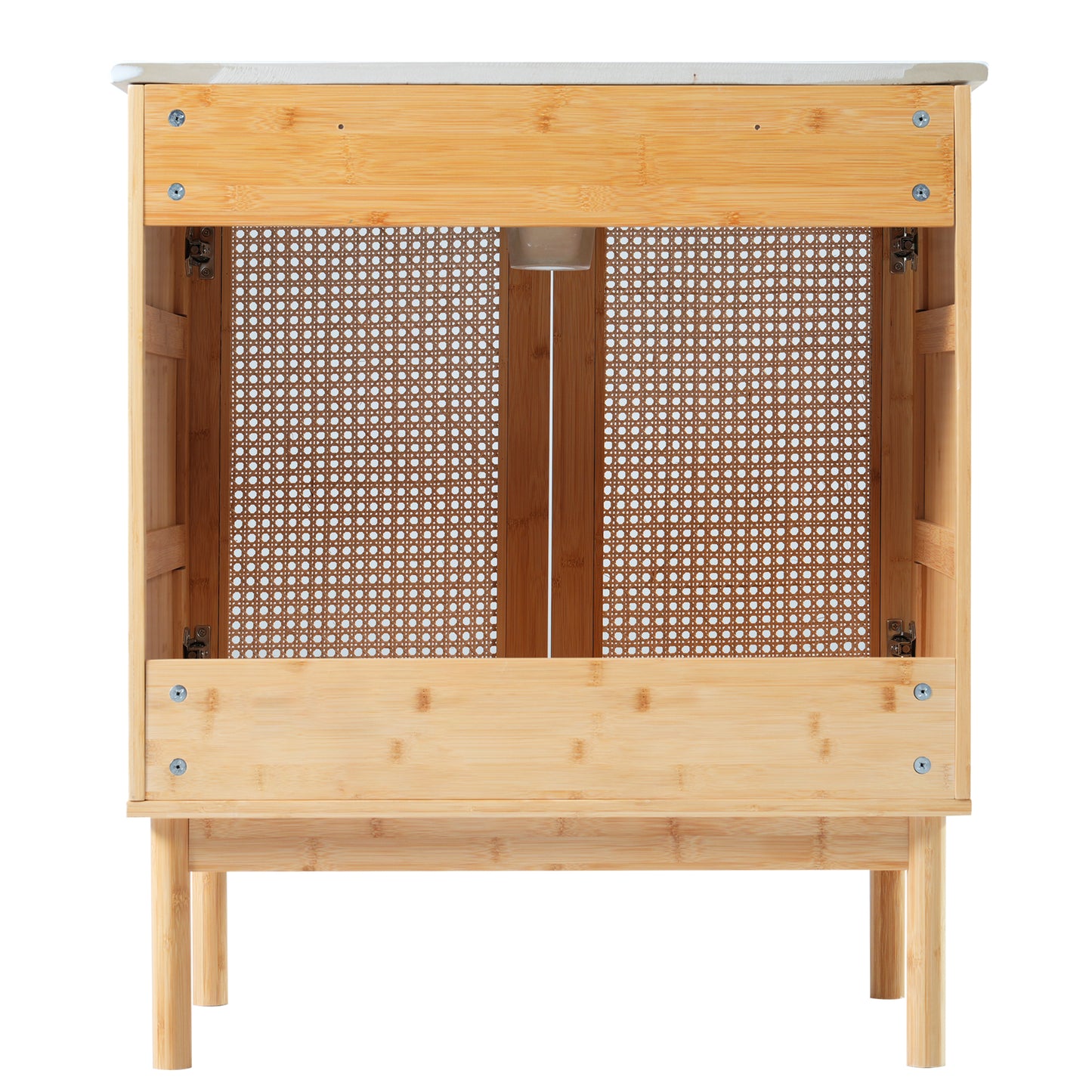 Elegant 30-Inch Natural Bamboo Bathroom Vanity with Artisanal Rattan Doors and Soft-Close Mechanism