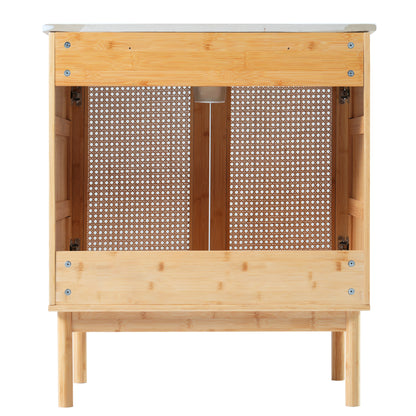 Elegant 30-Inch Natural Bamboo Bathroom Vanity with Artisanal Rattan Doors and Soft-Close Mechanism