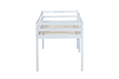 Contemporary Rubber Wood Twin Loft Bed with Ladder and Spacious Storage, White Finish