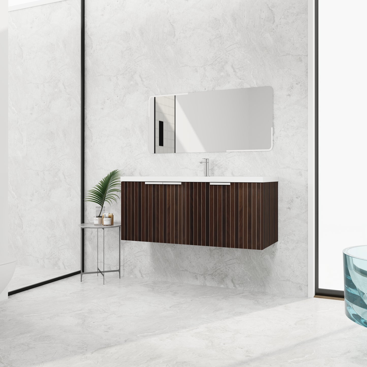 Modern 48-Inch Wall-Mounted Bathroom Vanity with Soft-Close Doors and Resin Sink