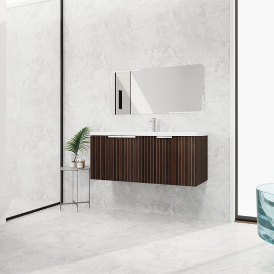 Modern 48-Inch Wall-Mounted Bathroom Vanity with Soft-Close Doors and Resin Sink