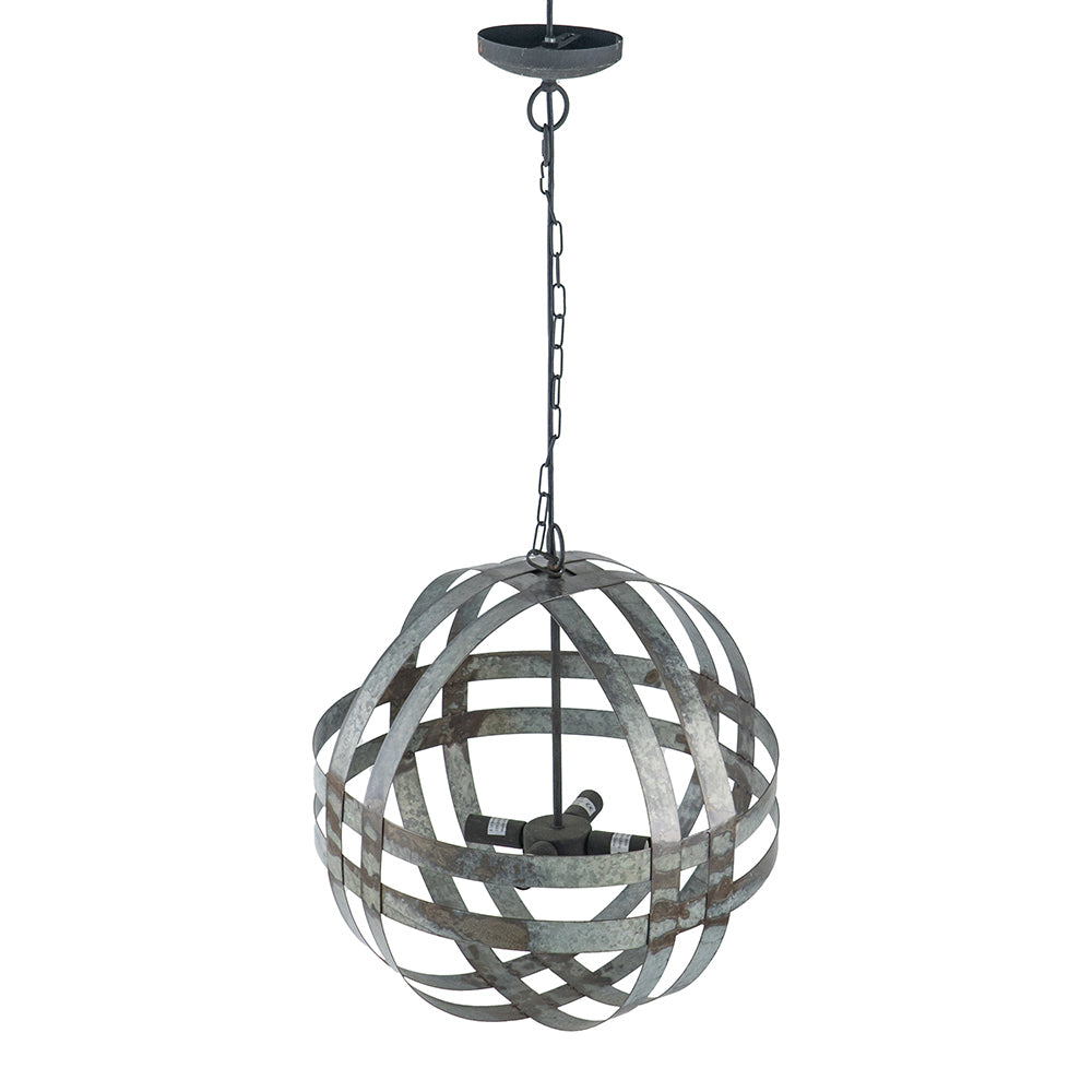4-Light Spherical Galvanized Metal Chandelier with Adjustable Chain for Kitchen & Dining - Antique Silver