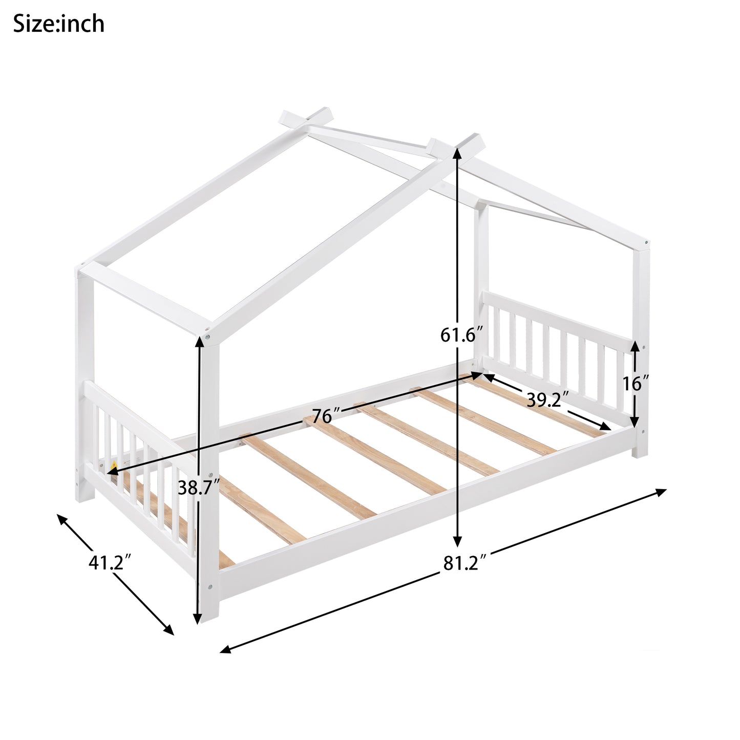 Whimsical Twin House Bed with Roof, Headboard & Footboard - White