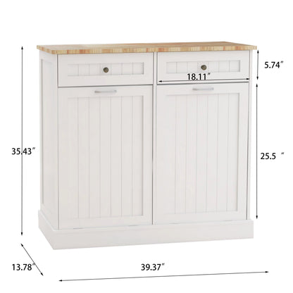 Two Drawers and Two-Compartment Tilt-Out Trash Cabinet Kitchen Trash Cabinet-White