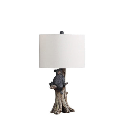 24.75-Inch Polyresin Table Lamp with Bear on Tree, Beige Cotton/Linen Drum Shade, E26 Compatible, Multicolor