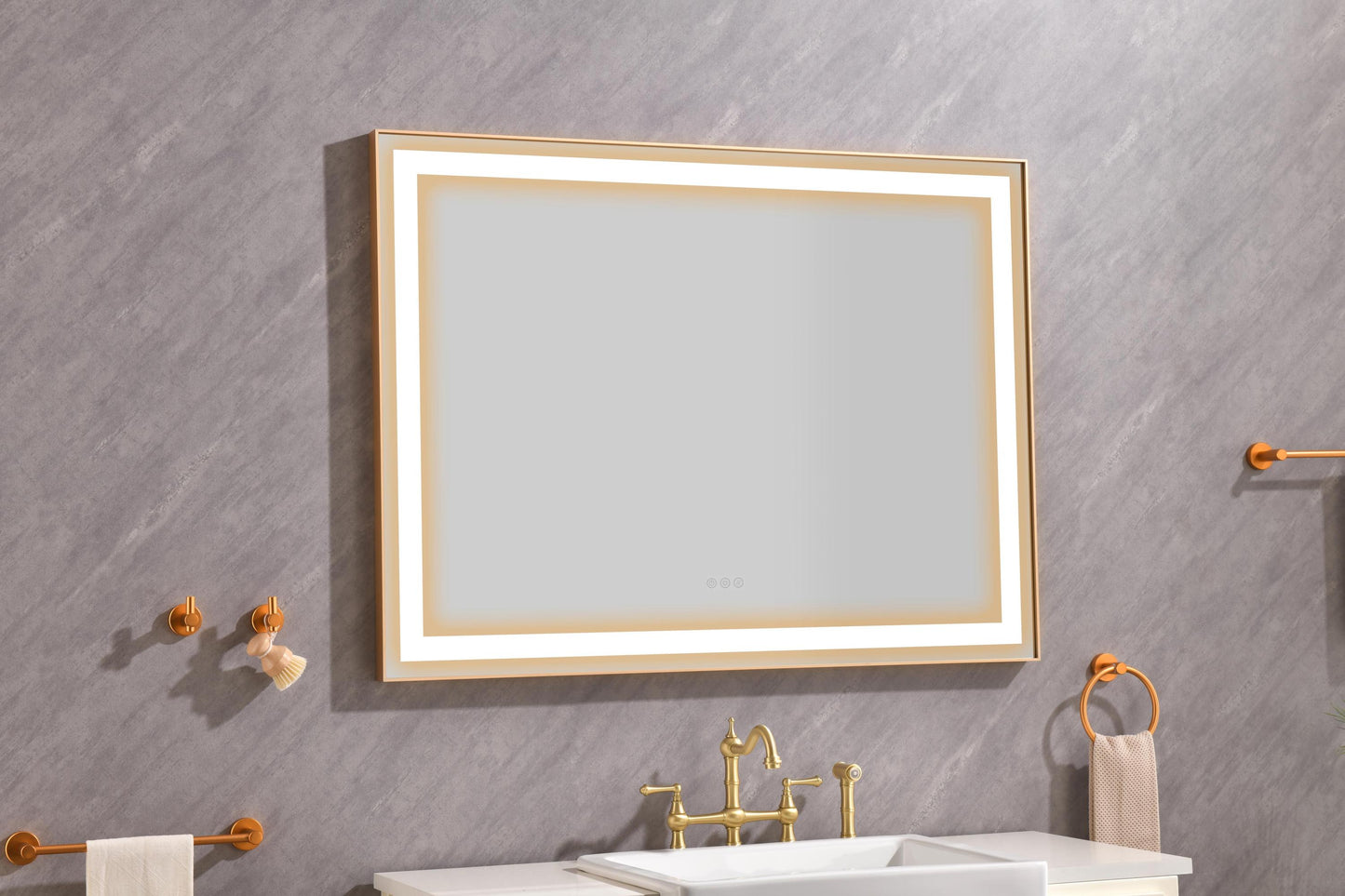 Large 48x36 Illuminated Bathroom Mirror with Dual Control Anti-Fog Feature