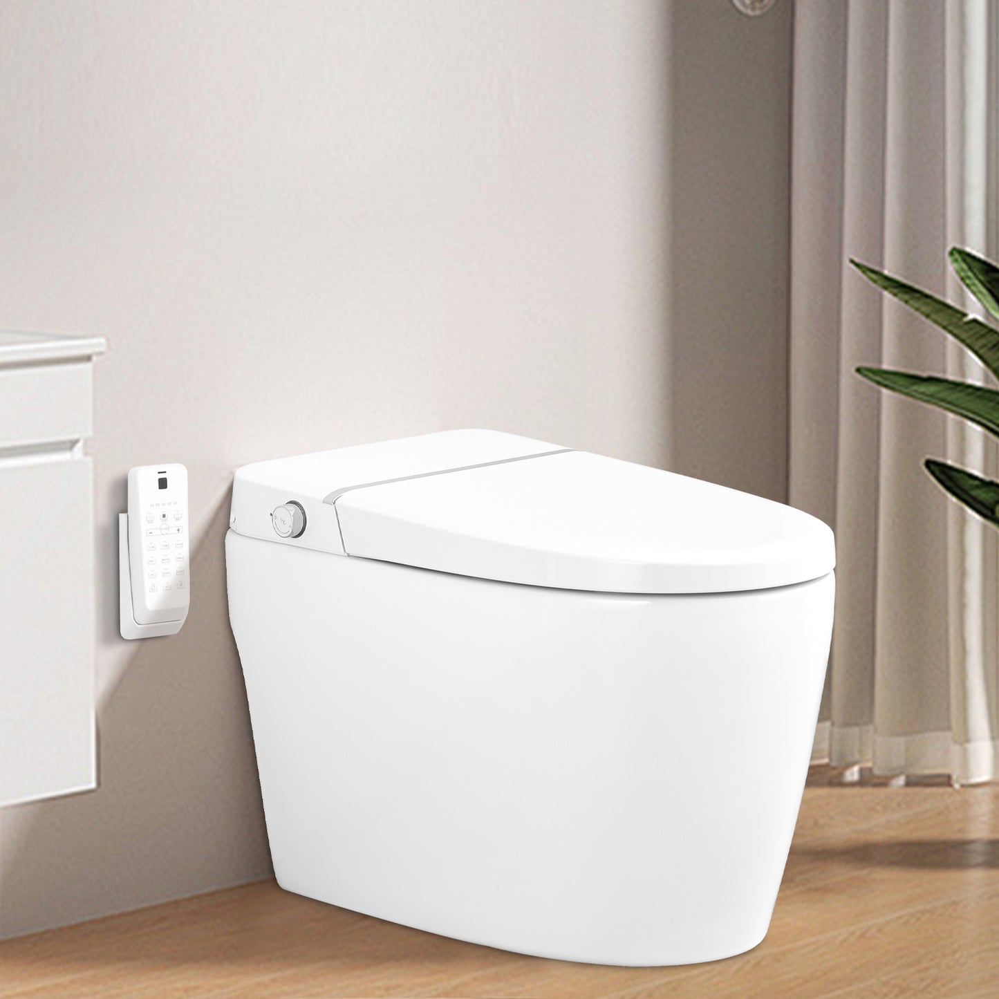 Advanced Smart Toilet Bidet System with Foot Sensor Opening, Remote Control, and Self-Cleaning Heated Seat