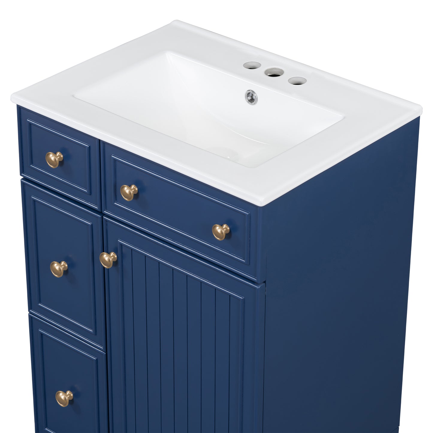 Compact 24-Inch Bathroom Vanity with Ceramic Sink, Dual Drawers, and Single Door