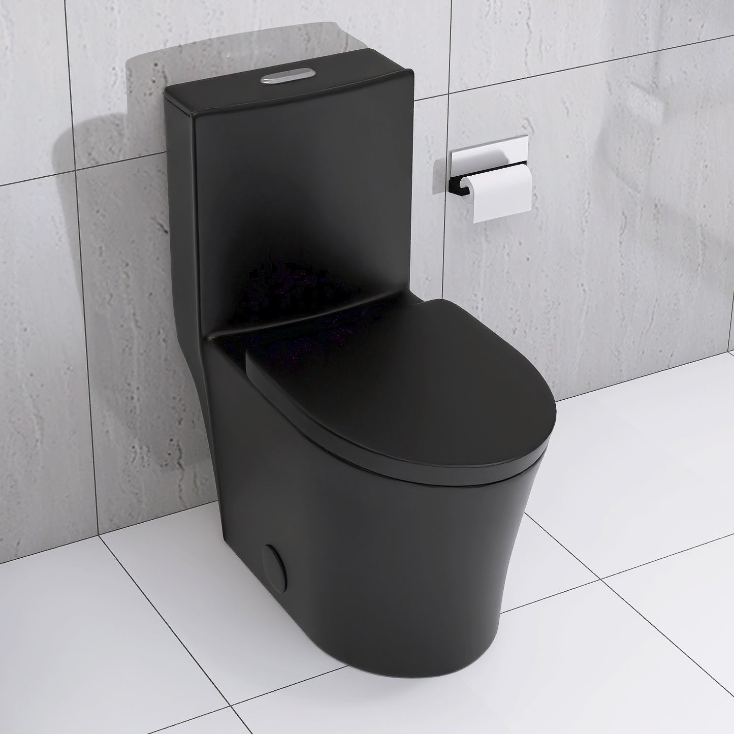 Matte Black Modern Elongated One-Piece Toilet with Dual Flush and Soft-Close Seat