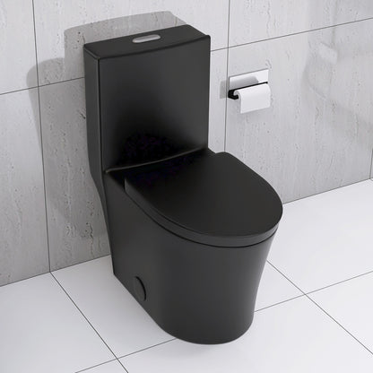 Matte Black Modern Elongated One-Piece Toilet with Dual Flush and Soft-Close Seat