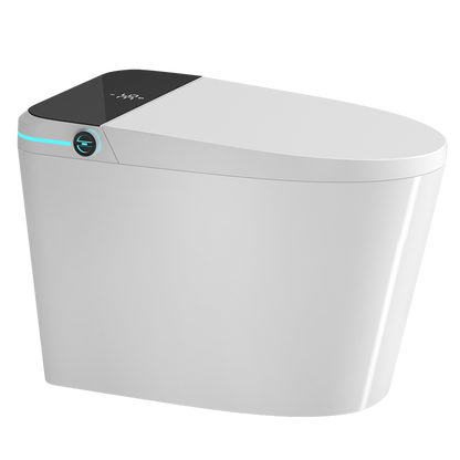 Intelligent Bidet Toilet with Automatic Seat, Foot Sensor Control, LED Display, Night Light, Warm Water & Dryer - Modern Porcelain Design in White