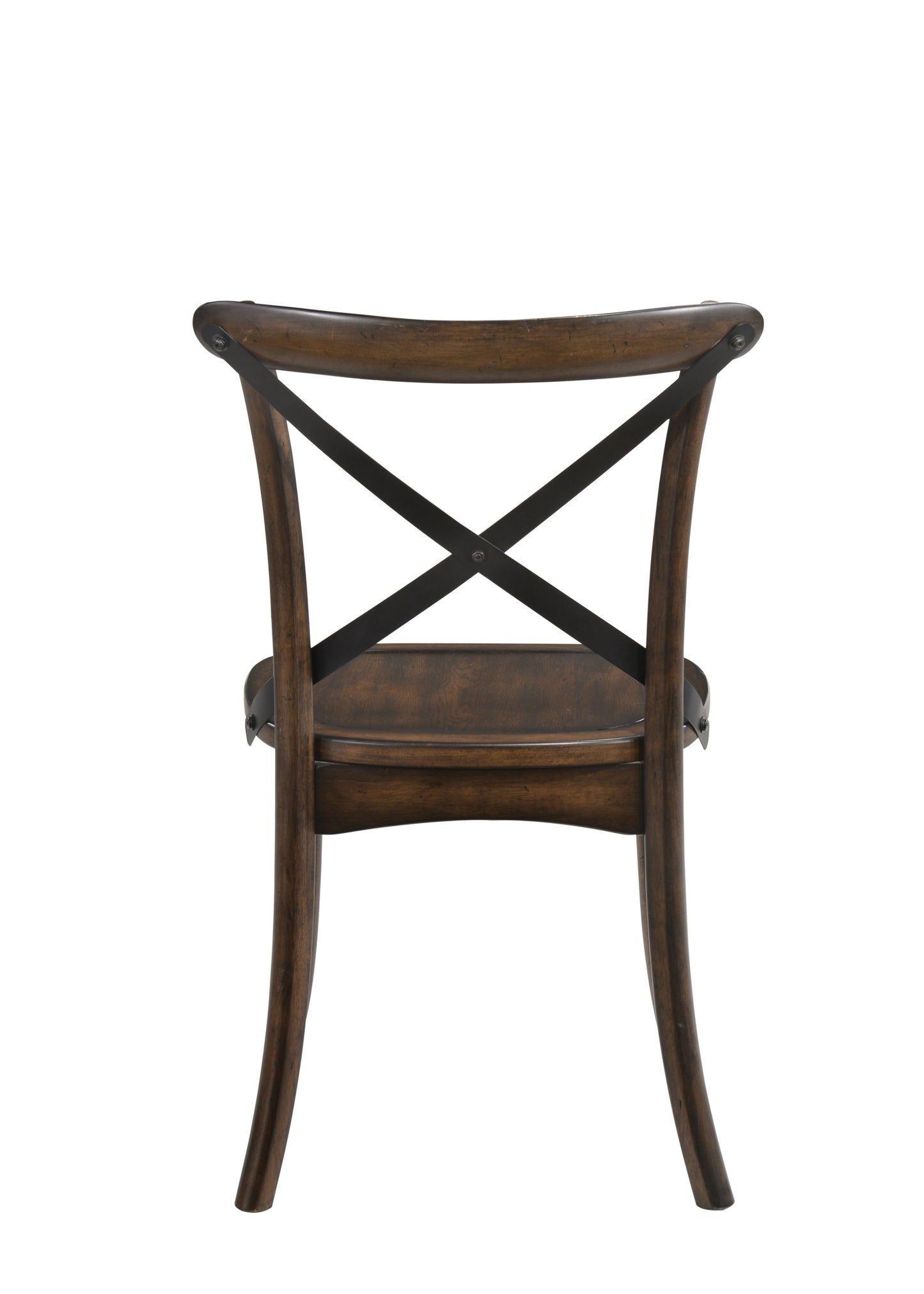 Set of 2 Dining Side Chairs, Armless, Box Seat, 21x18x35 in Dark Oak & Black Metal Finish