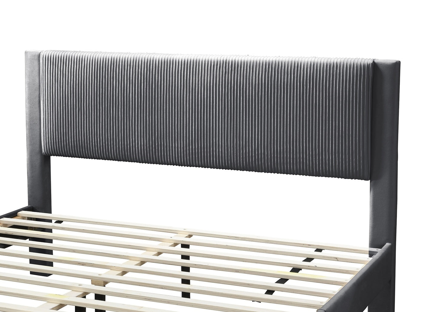 Modern Charcoal Corduroy Upholstered Queen Size Platform Bed with Storage Drawer