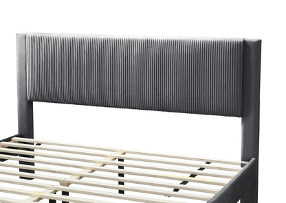 Modern Charcoal Corduroy Upholstered Queen Size Platform Bed with Storage Drawer