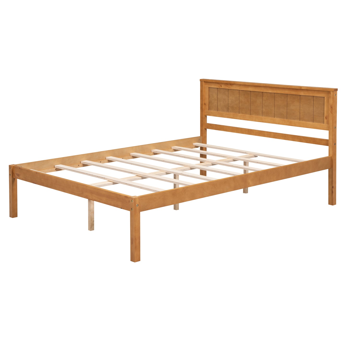 Oak Full Platform Bed Frame with Headboard - No Box Spring Required, Wood Slat Support