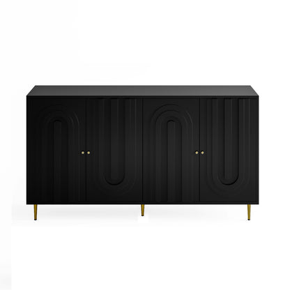 Modern Black Lacquered 4 Door Wooden Cabinet Sideboard Buffet Server Cabinet Storage Cabinet, for Living Room, Entryway, Hallway, Office, Kitchen and Dining Room