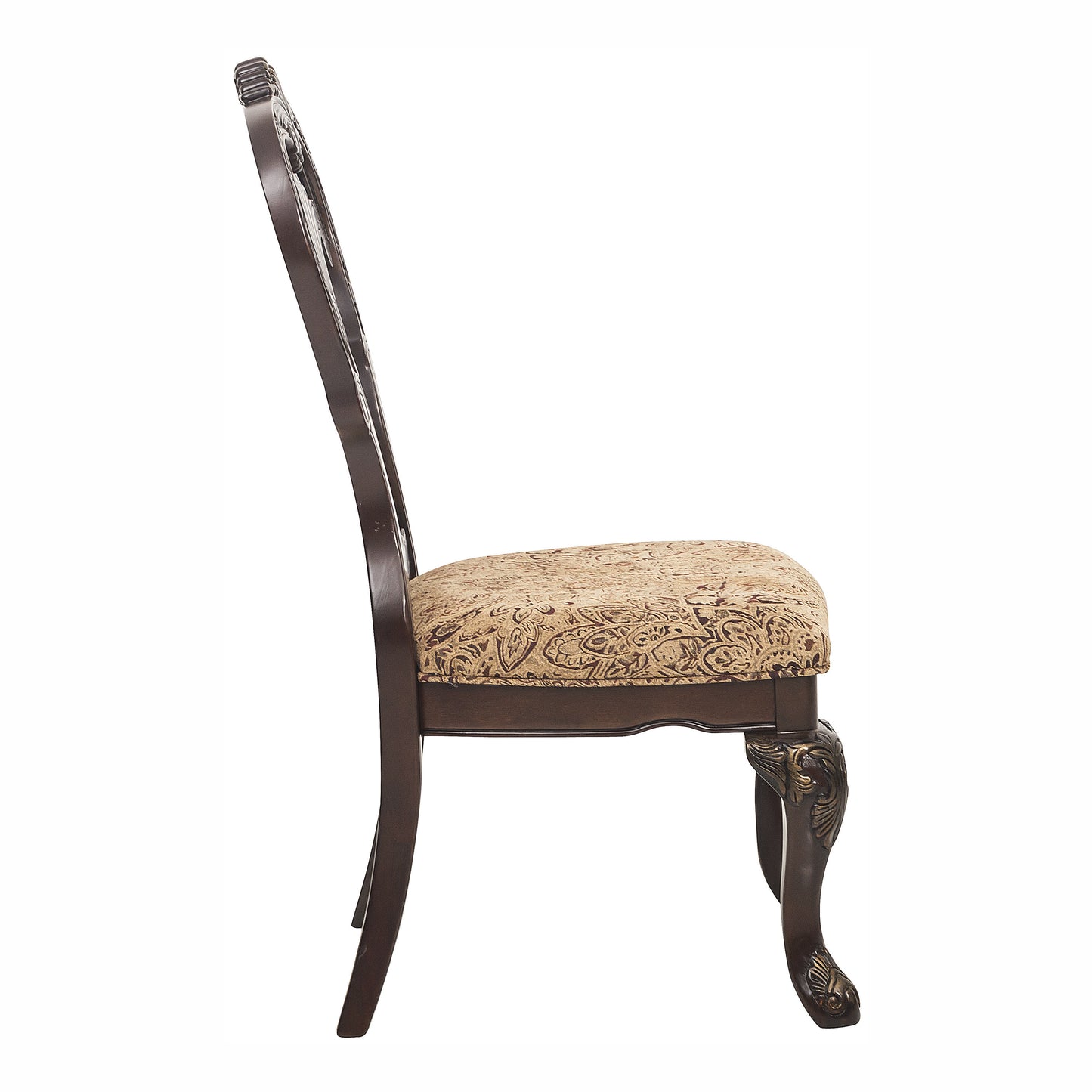 2-Piece Traditional Dining Side Chairs, Fabric Upholstered Wood Frame Gold Tipping, 21.25 in Seat, Cherry