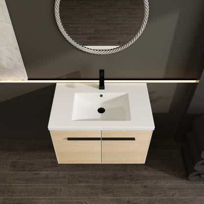30-Inch Oak Bathroom Vanity Set with Resin Sink and Storage Cabinet
