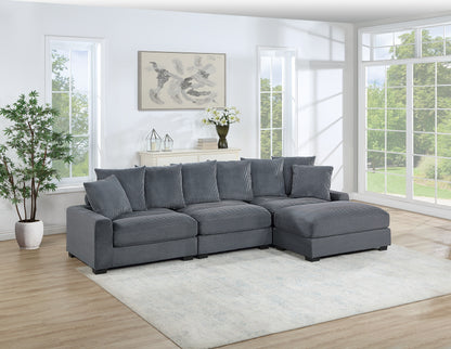 4-Piece Modular Sectional Sofa with Left & Right Chairs, Armless Chair & Ottoman, Corduroy Dark Gray